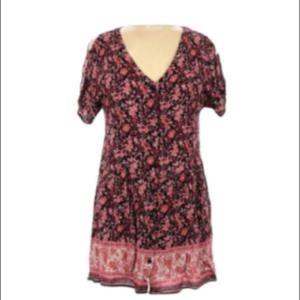Anthropologie Staring at Stars boho pink cut out shoulder mini button dress